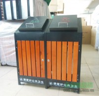戶外環(huán)保鋼木揭蓋式垃圾桶