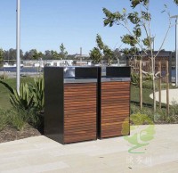 戶外高品質(zhì)防腐木鋼木垃圾桶