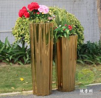 室內(nèi)高瓶鏡面鈦金不銹鋼花盆組合