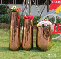 室內(nèi)鏡面玫瑰金不銹鋼花盆組合
