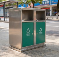 戶外街道兩分類不銹鋼垃圾箱，讓環(huán)保與美學并行